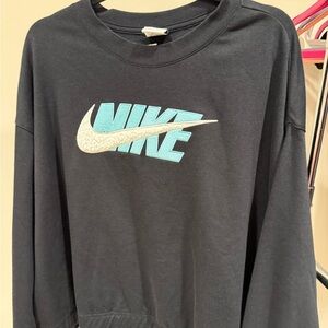 Nike Black Crew Neck Sweater with Blue Logo
